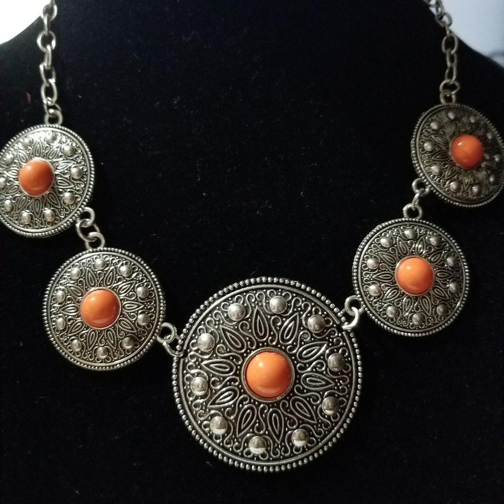 Orange & silver short paparazzi necklace